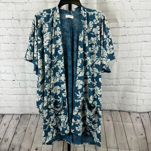 Natural By Known Supply Blue Floral Open Front Top Organic Cotton Size M/L